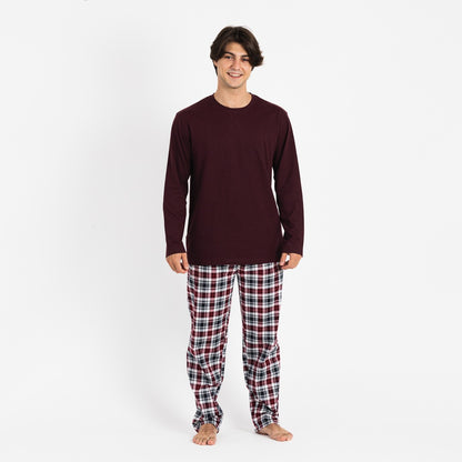 Pijama de flanela masculino Bernardo na cor bordô.