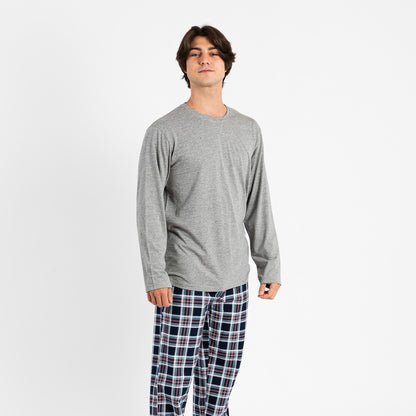 Pijama masculino de flanela, estampa xadrez Wells, cinza
