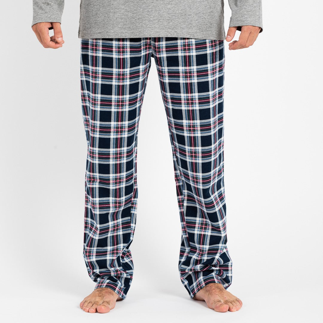 Pijama masculino de flanela, estampa xadrez Wells, cinza