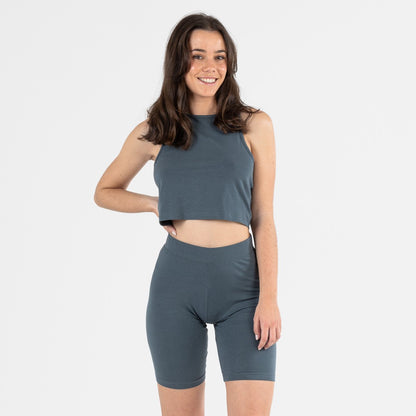 Conjunto de moletom feminino azul-petróleo com calças culote