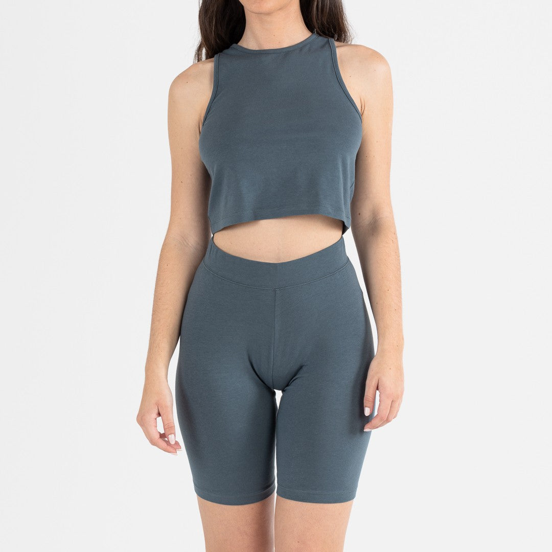 Conjunto de moletom feminino azul-petróleo com calças culote