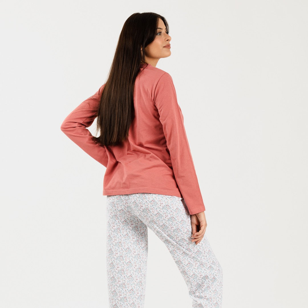 Pijama longo de algodão Lorena Marsala