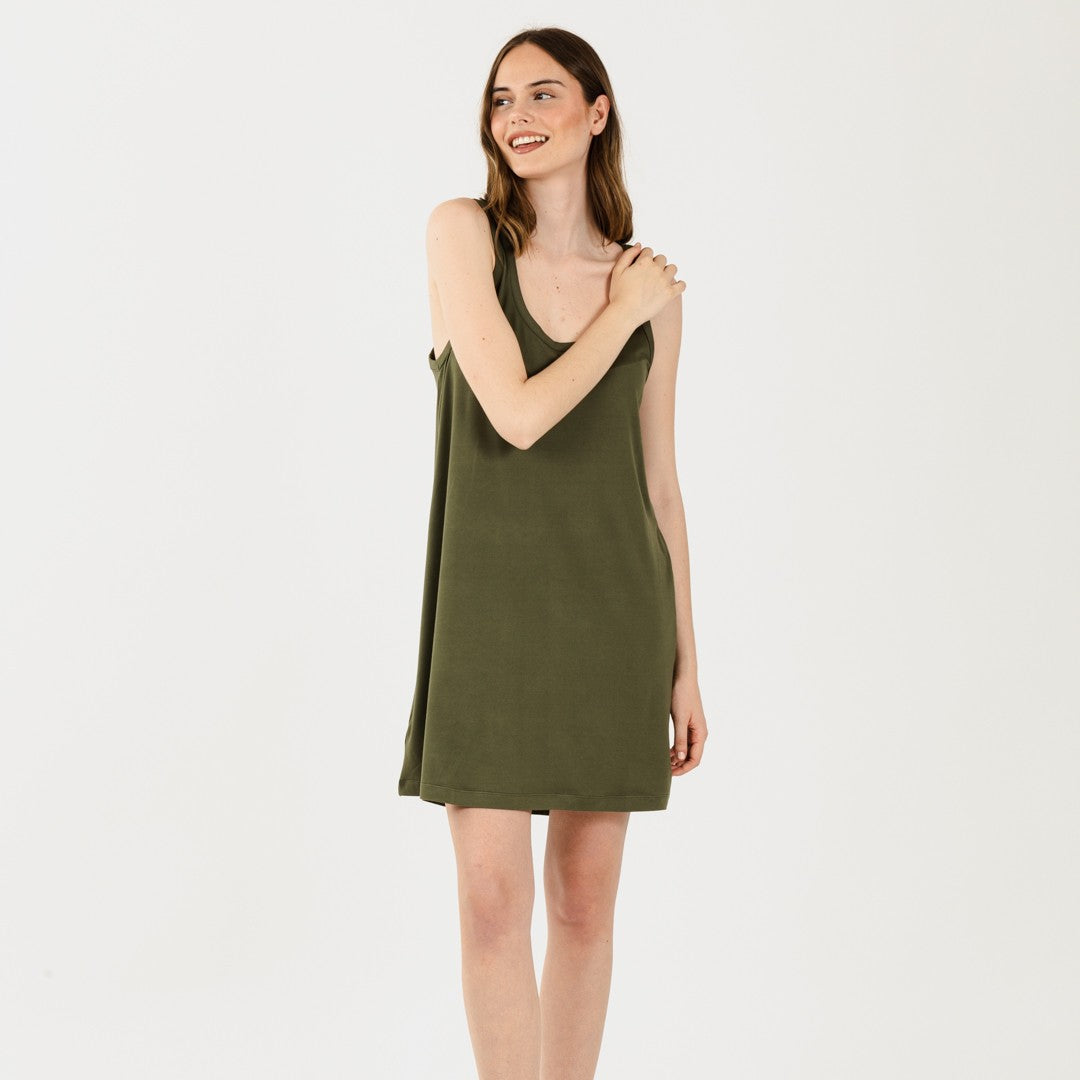 Camisola de malha acetinada com alças, verde-caça