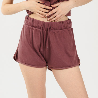 Conjunto de moletom feminino com shorts cor berinjela