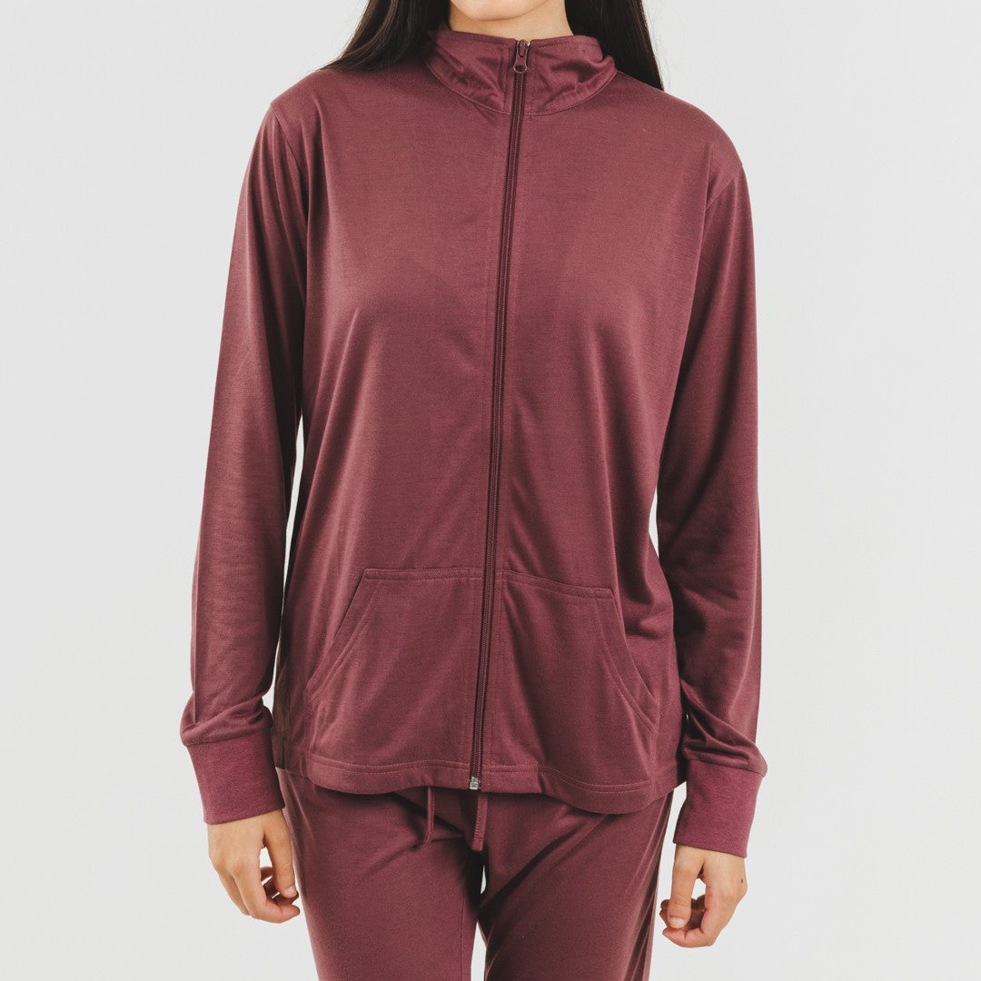 Conjunto deportivo chaqueta cremallera mujer berenjena