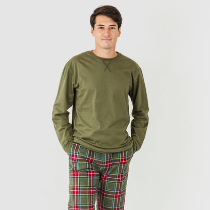 Pijama de flanela masculino, xadrez de caça verde Milton