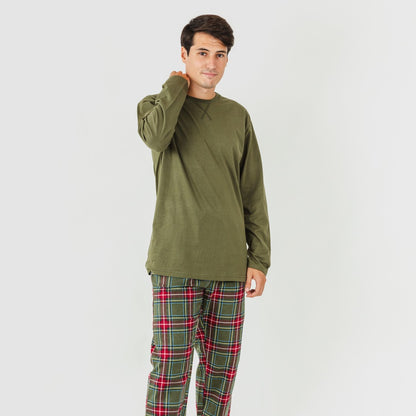 Pijama de flanela masculino, xadrez de caça verde Milton