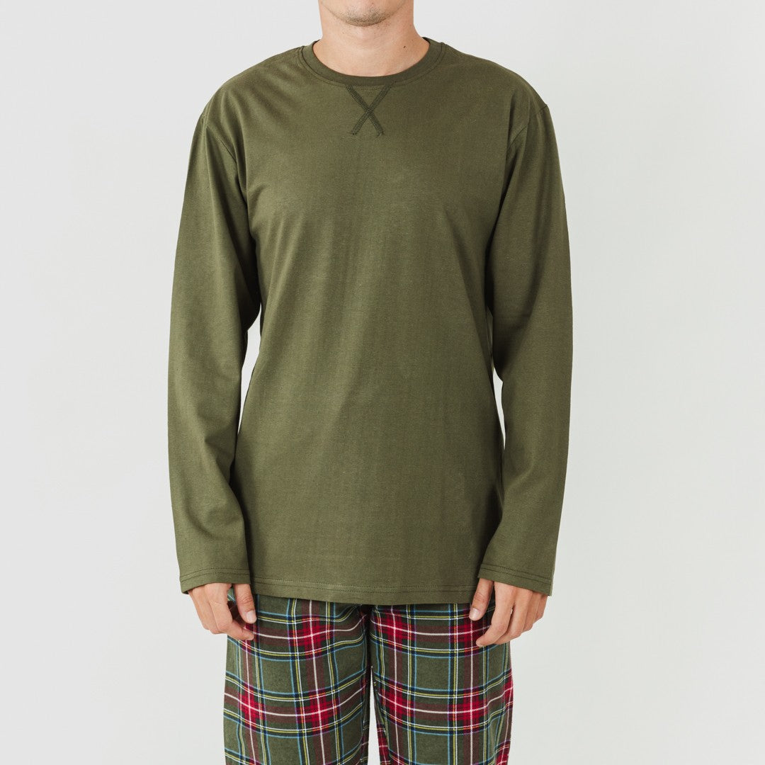 Pijama de flanela masculino, xadrez de caça verde Milton