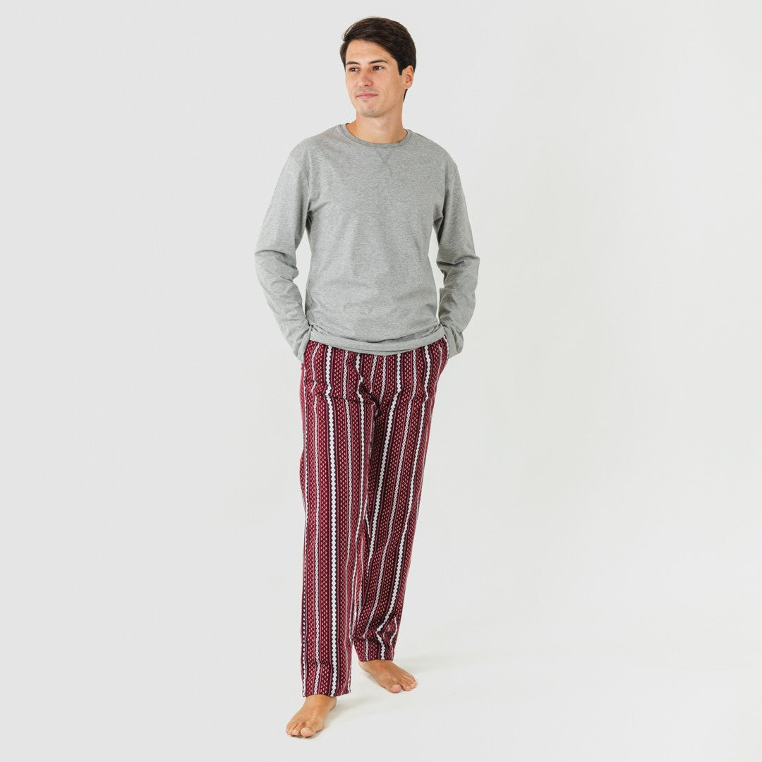 Pijama de flanela masculino Cronos, cor bordô