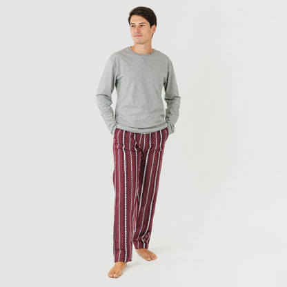 Pijama de flanela masculino Cronos, cor bordô
