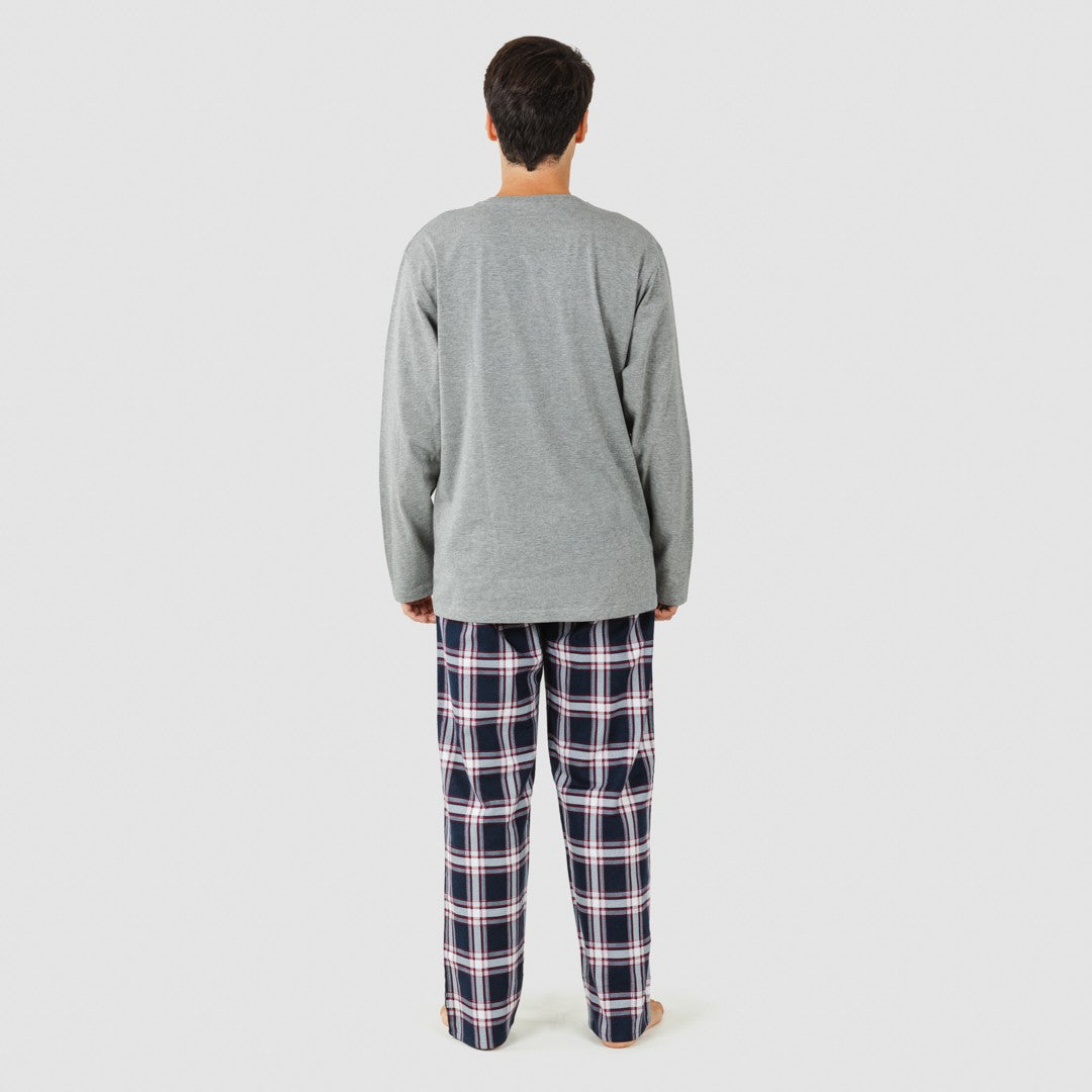 Pijama masculino de flanela, cinza com estampa Tarsus