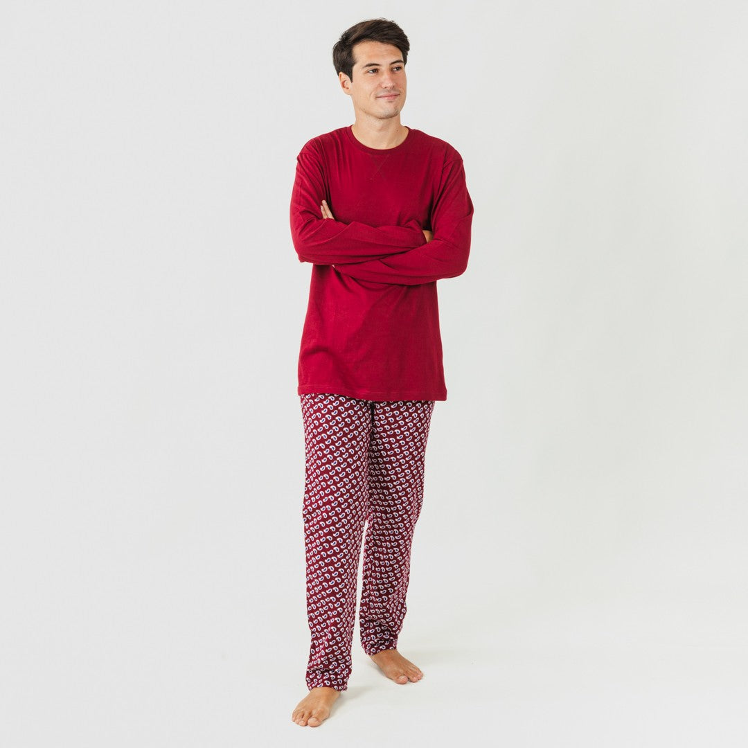 Pijama de flanela masculino Jaume em Borgonha