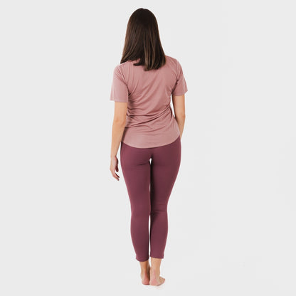 Conjunto esportivo feminino de leggings compridas na cor malva - berinjela