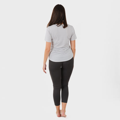 Conjunto esportivo feminino de leggings compridas, cinza pérola - carvão