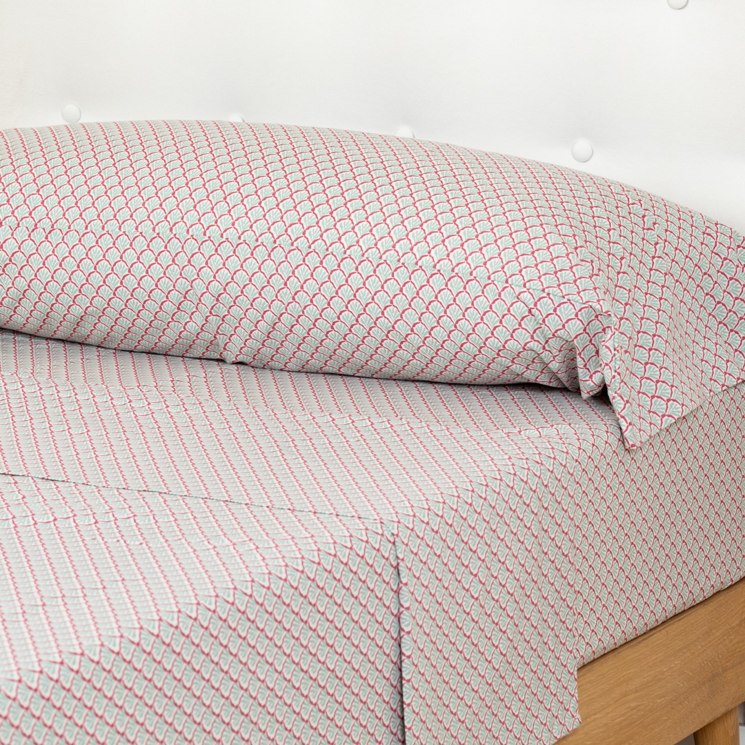 Conjunto de lençóis de algodão rosa-malva com estampa de figo