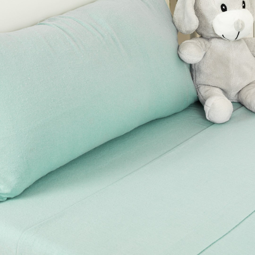 Jogo de lençol flanela verde tiffany cama bebê