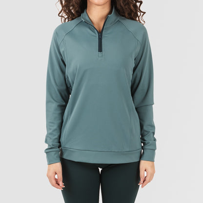 Blusa de moletom esportiva feminina com zíper e bolso, verde garrafa