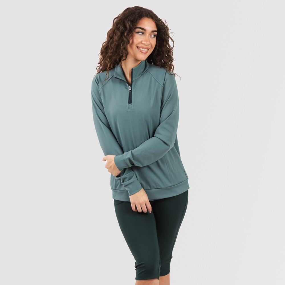 Blusa de moletom esportiva feminina com zíper e bolso, verde garrafa