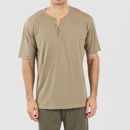 Pijama de caça masculino de manga curta e comprida com botões - verde escuro