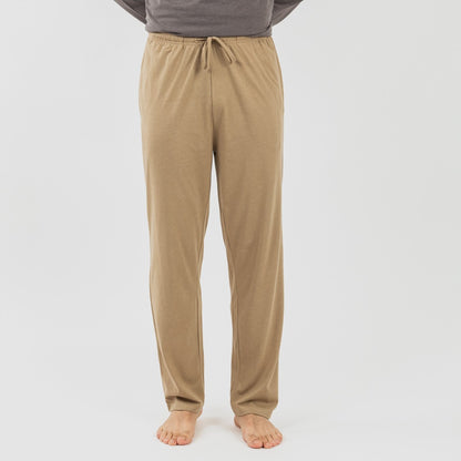 Pijama masculino comprido com botões, cor bege-areia