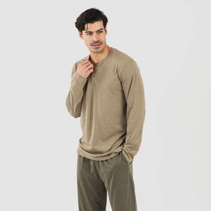 Pijama largo hombre con botones verde cacería - verde oscuro