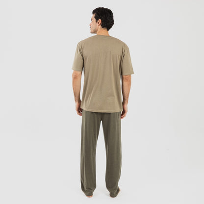 Pijama de caça masculino de manga curta e comprida com botões - verde escuro