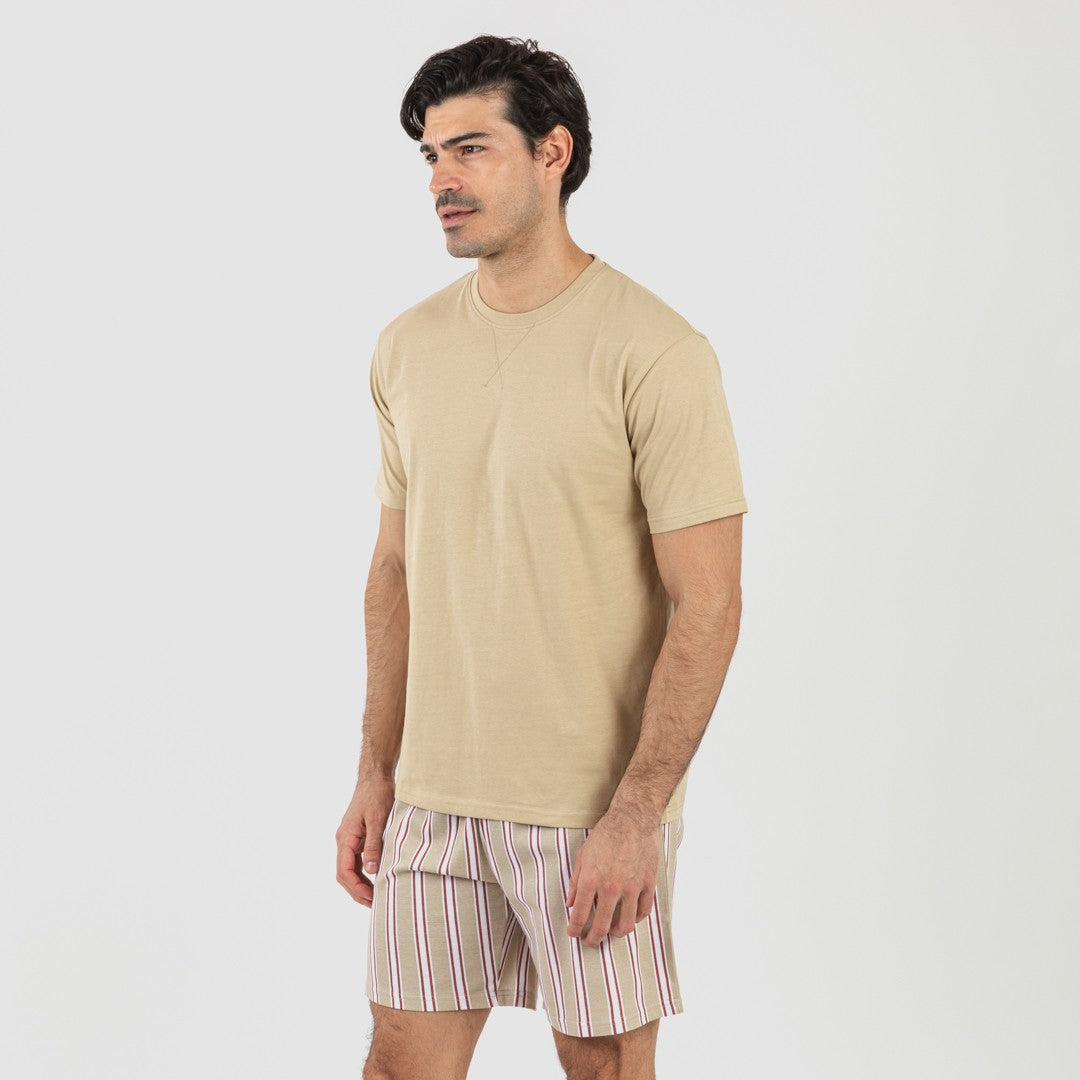 Pijama curto masculino de algodão listrado Ico Sand