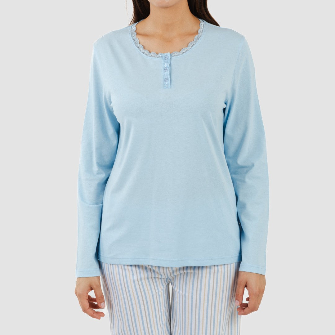 Pijama comprido de algodão azul claro da Bennet