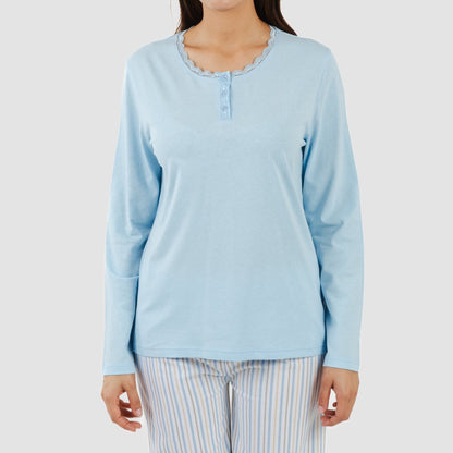 Pijama comprido de algodão azul claro da Bennet