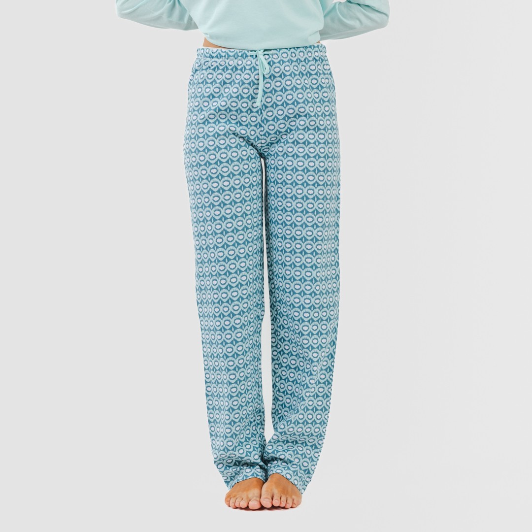 Pijama comprido de algodão verde-azulado Galieni