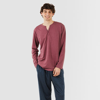 Pijama largo hombre con botones burdeos - marino