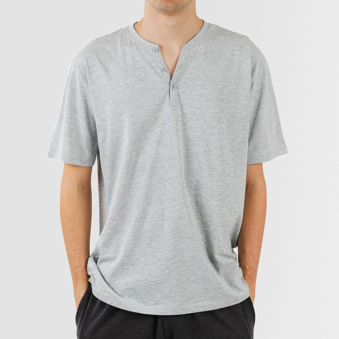 Pijama masculino de manga curta e comprida com botão de pérola - carvão