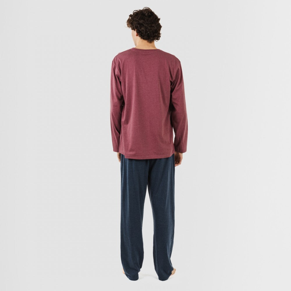 Pijama largo hombre con botones burdeos - marino