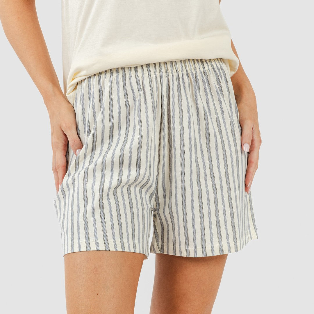 Pijama curto de algodão listrado natural Brighton