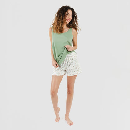 Pijama curto de algodão verde Nevada