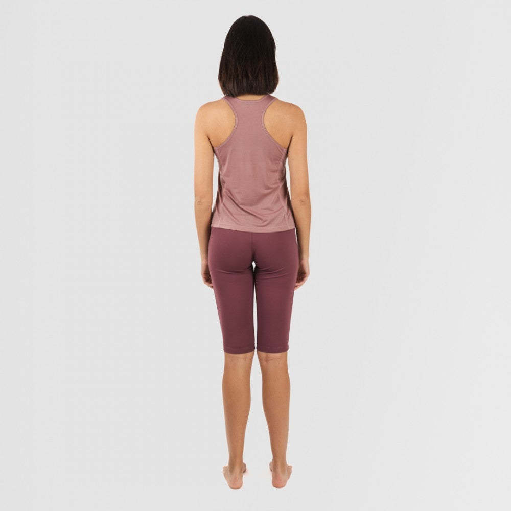 Conjunto esportivo feminino de leggings curtas, cor malva - berinjela
