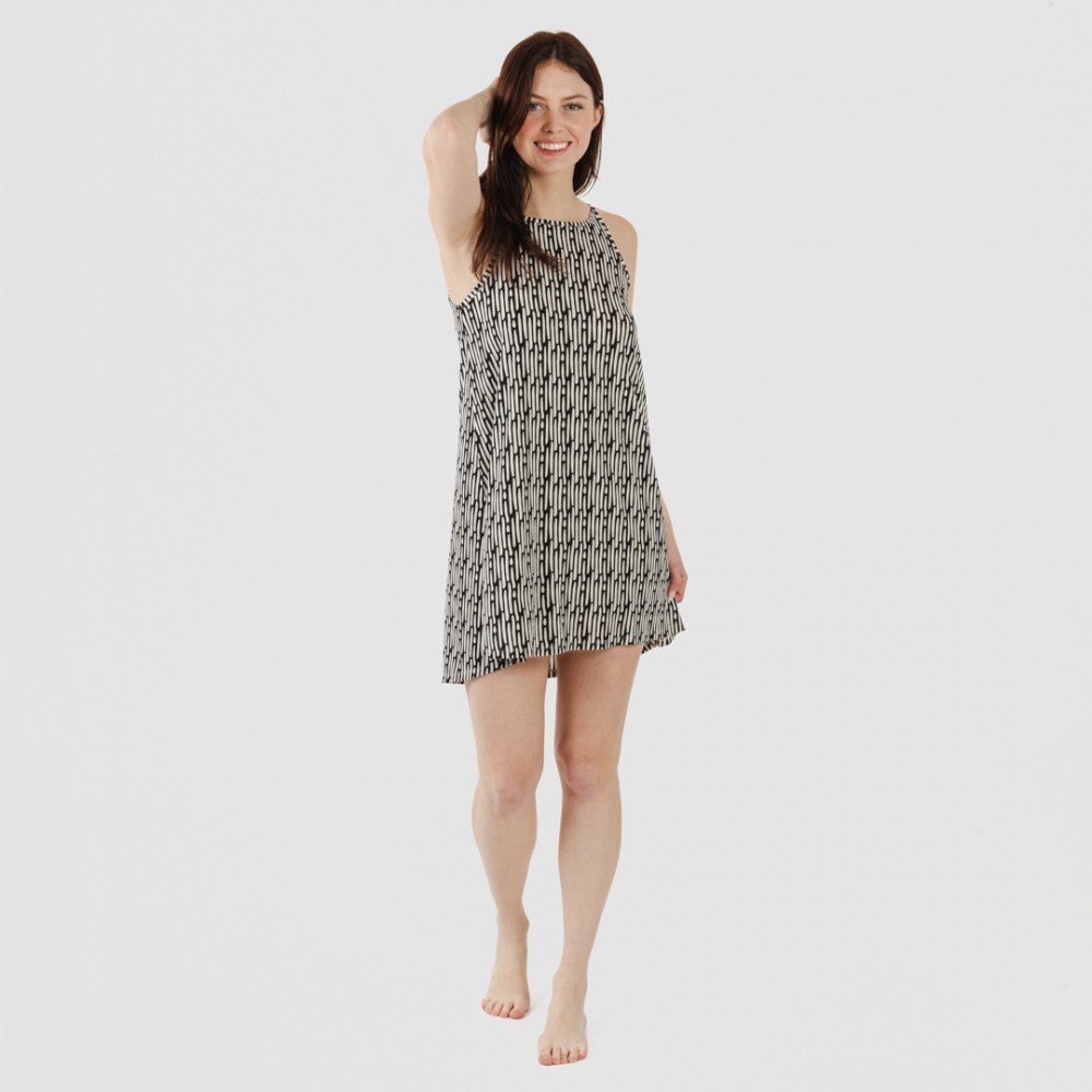 Vestido curto tomara que caia bege crepe Malibu - preto