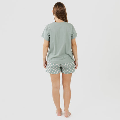Pijama feminino Irati de algodão com mangas curtas, estilo caça verde.