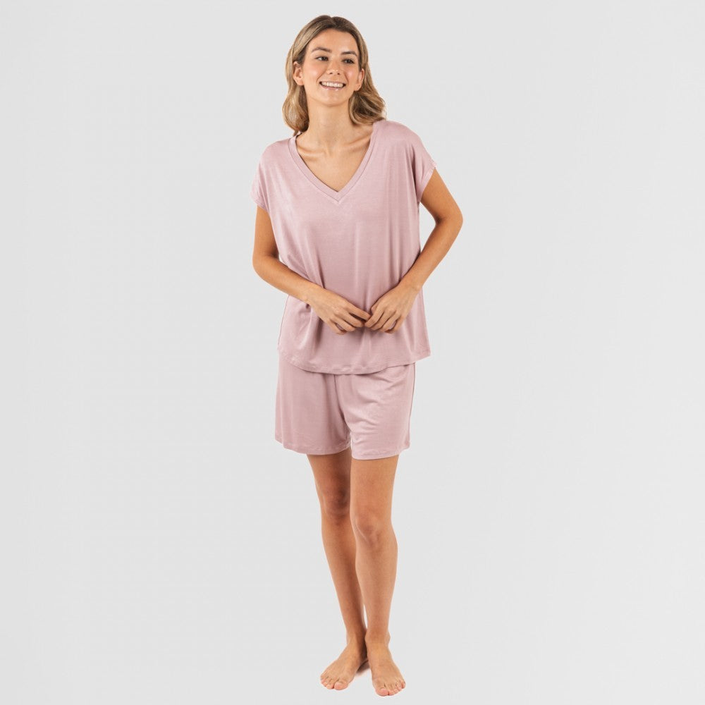 Pijama feminino CRT M/FLUID, em viscose lisa.