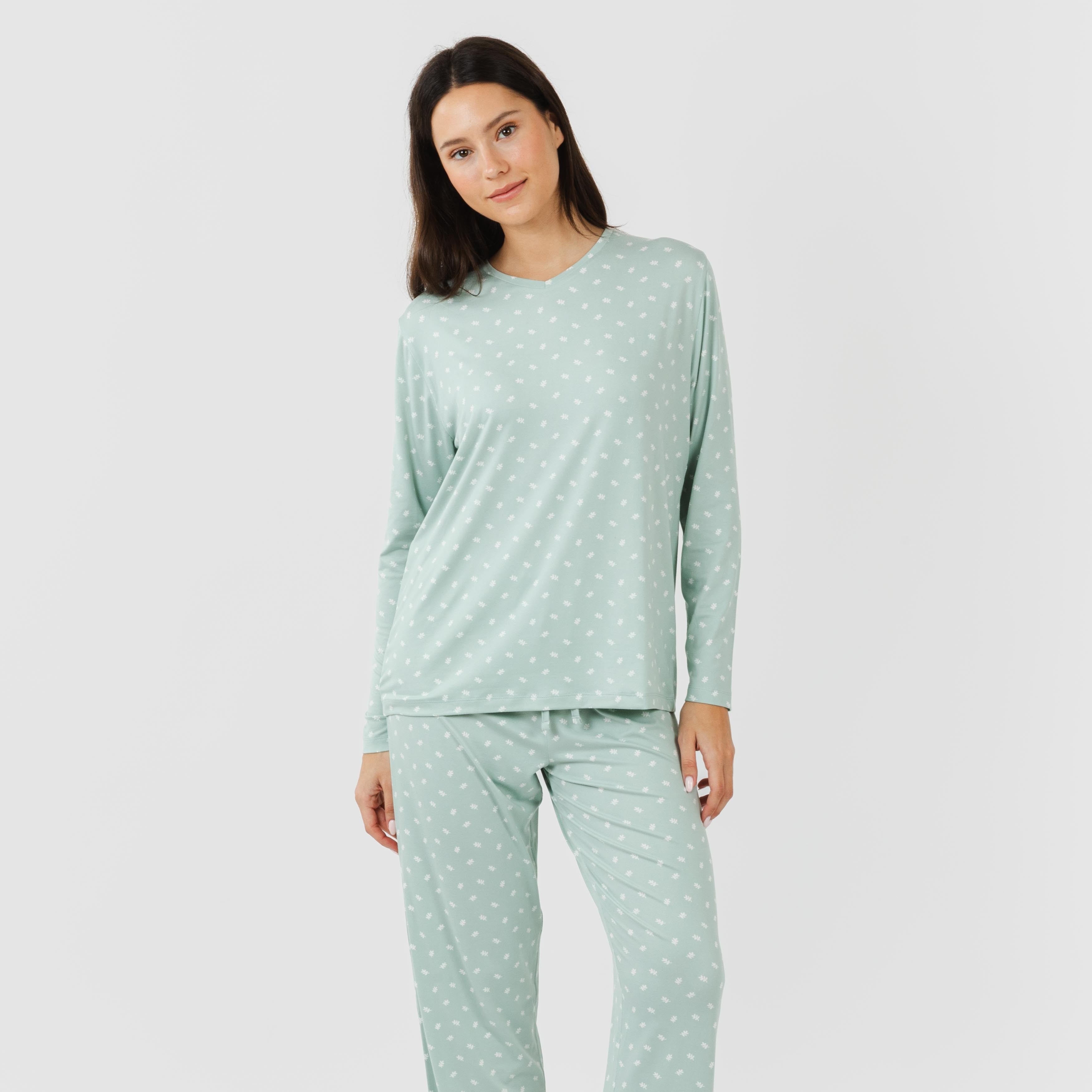 Pijama longo feminino Natalie Tiffany verde claro