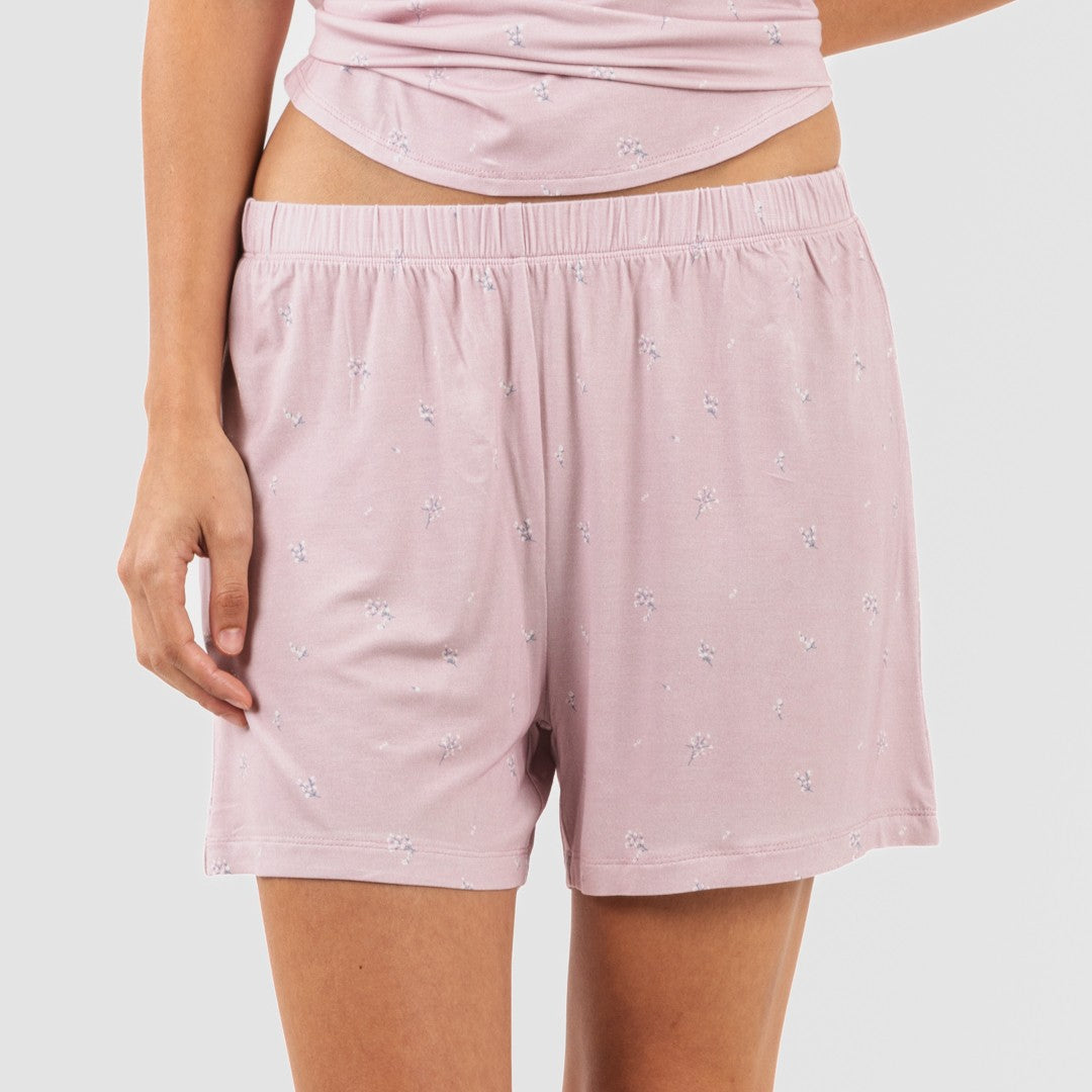 Pijama feminino Melanie em viscose cor malva com suspensórios.