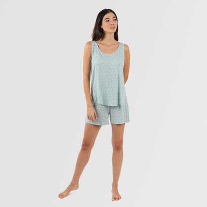 Pijama feminino Natalie Green Tiffany em viscose com suspensórios.