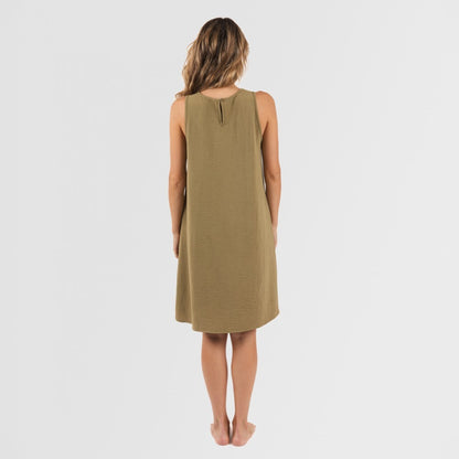 Vestido curto com alças, em musselina de algodão lisa.