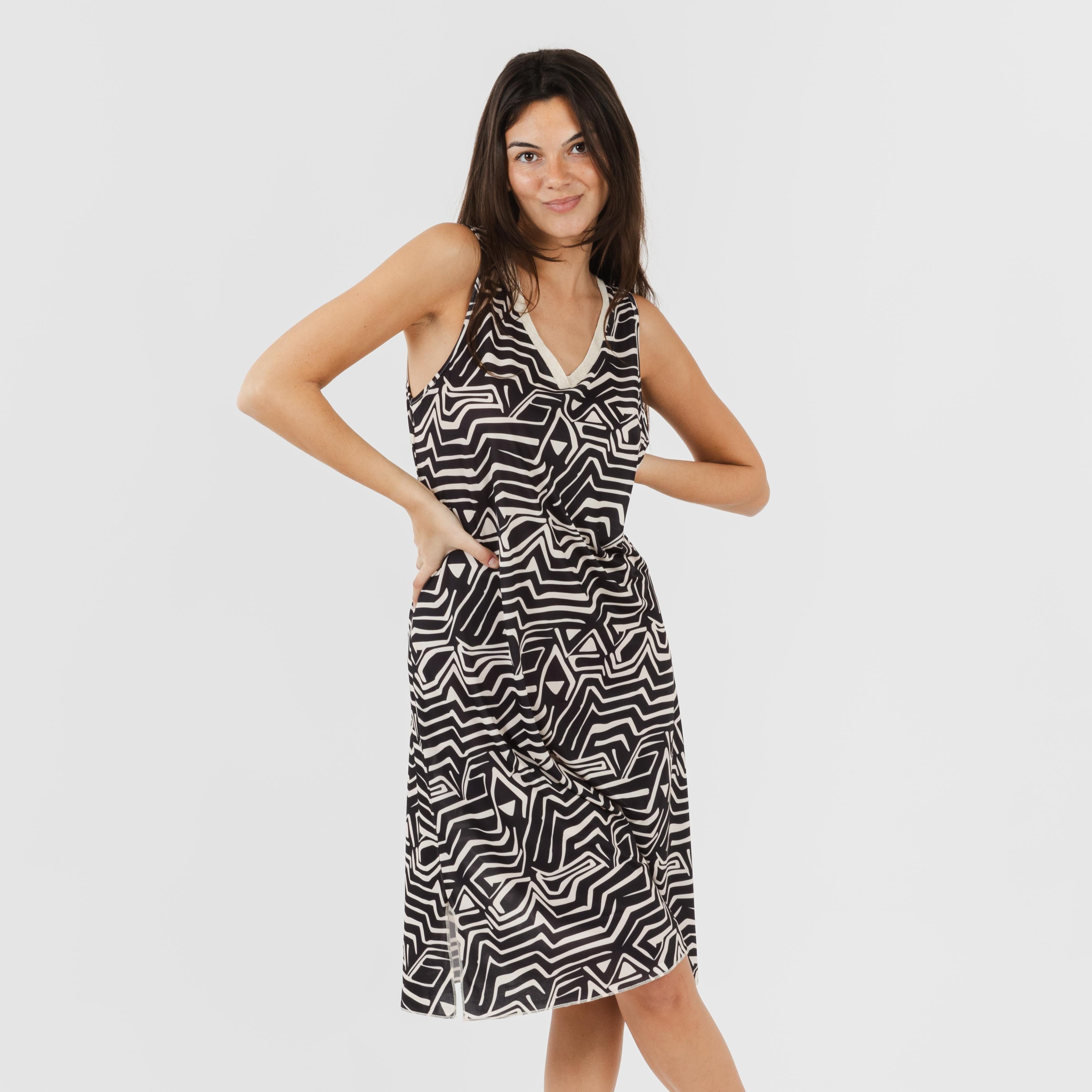 Vestido midi tirantes soft Guiomar beige negro