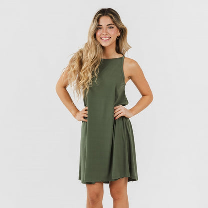 Vestido curto de crepe com alças