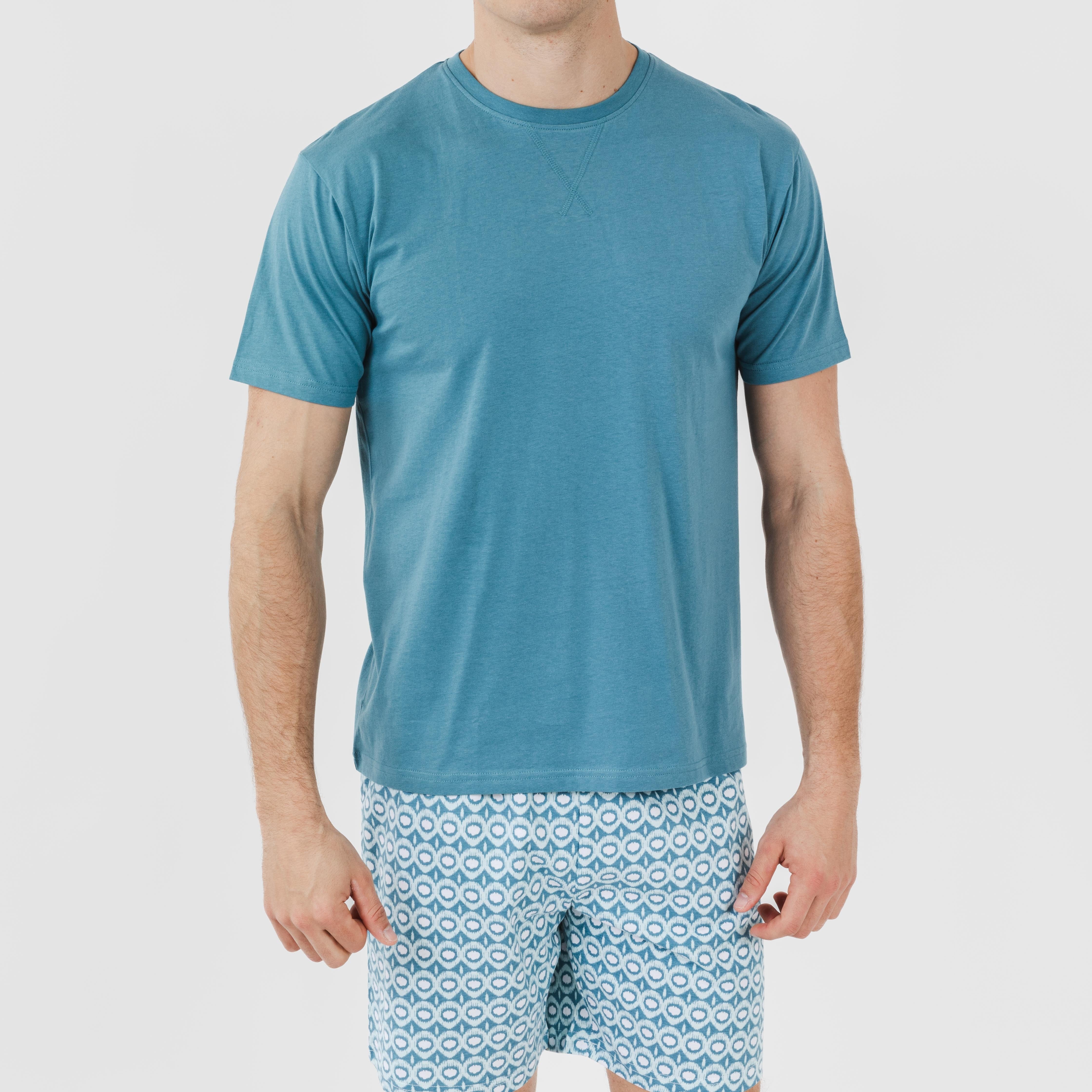 Pijama curto masculino Galieni em algodão, cor verde-azulado