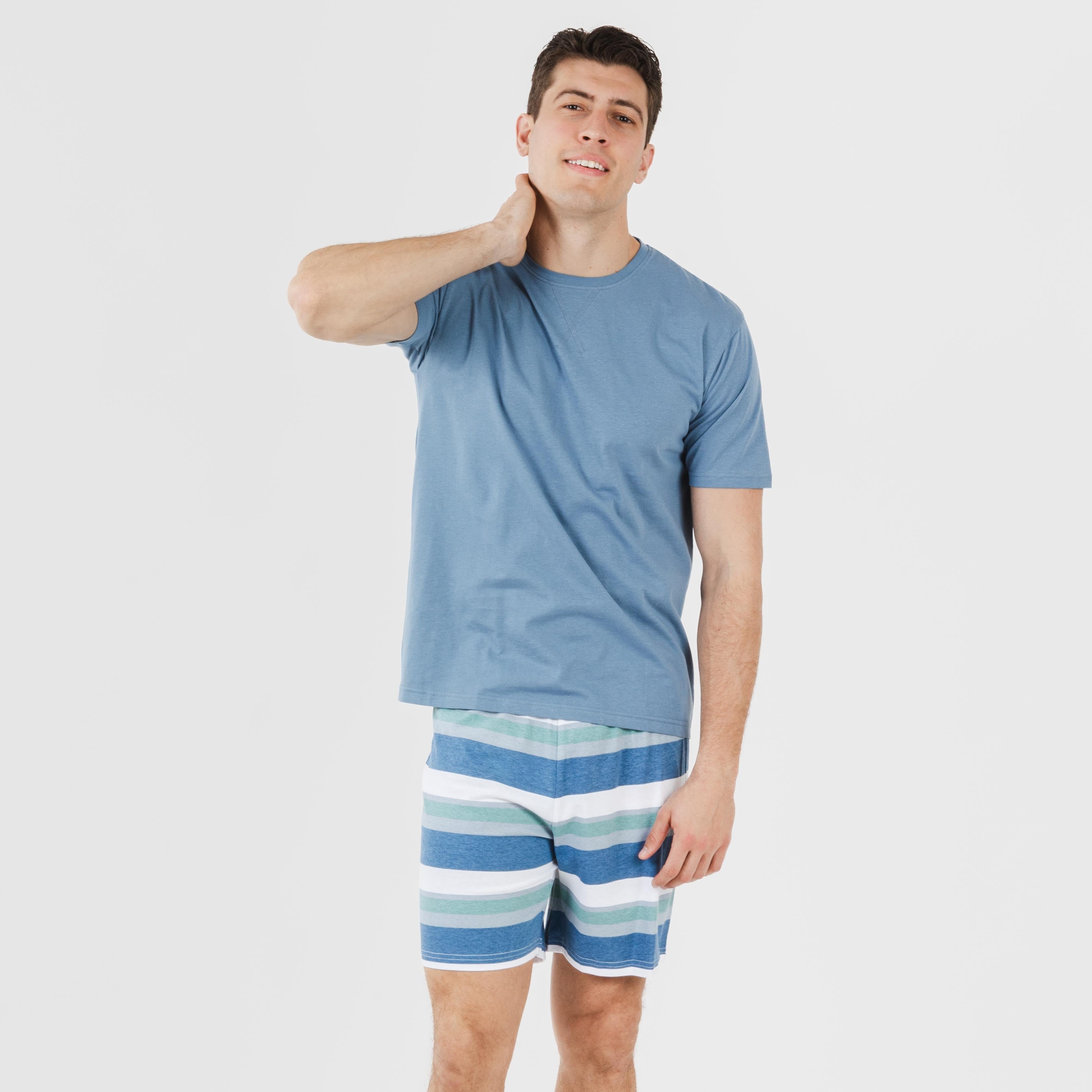 Pijama curto masculino de algodão, listrado Mark Indigo.