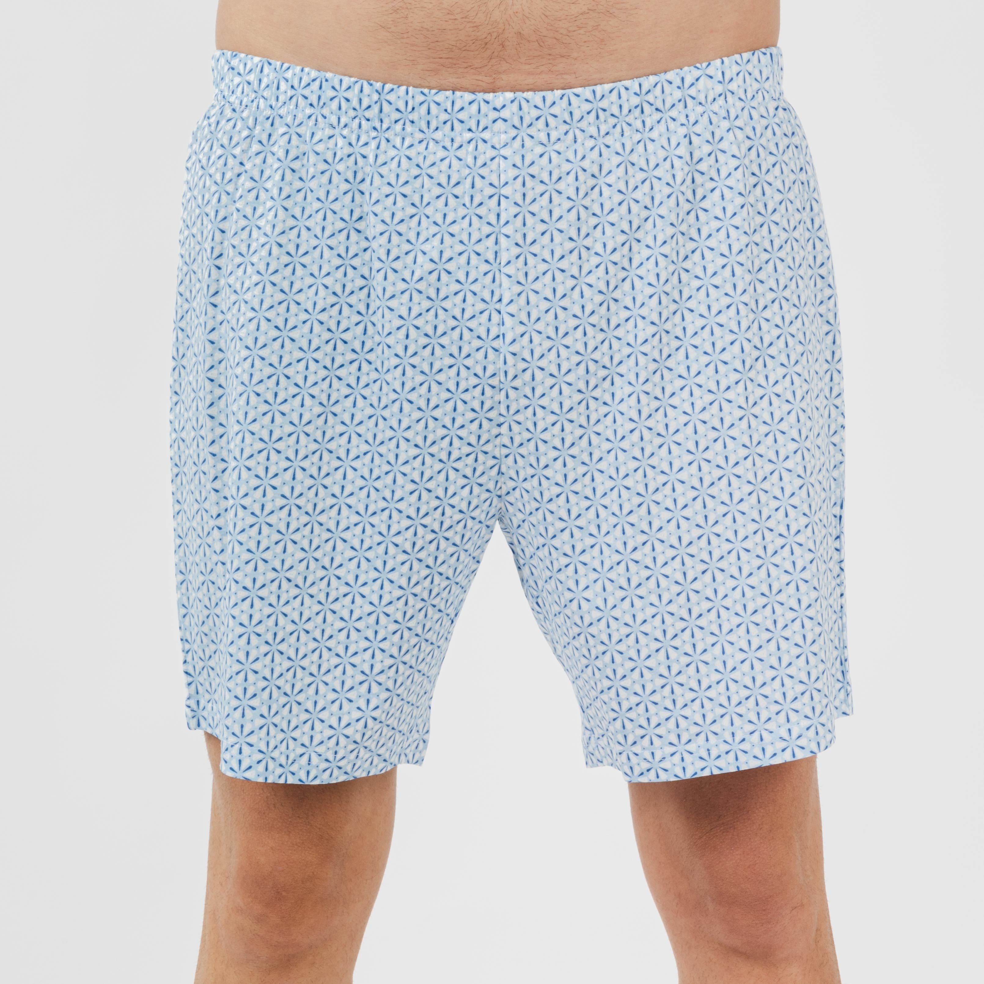 Pijama curto masculino Timon, de algodão, azul