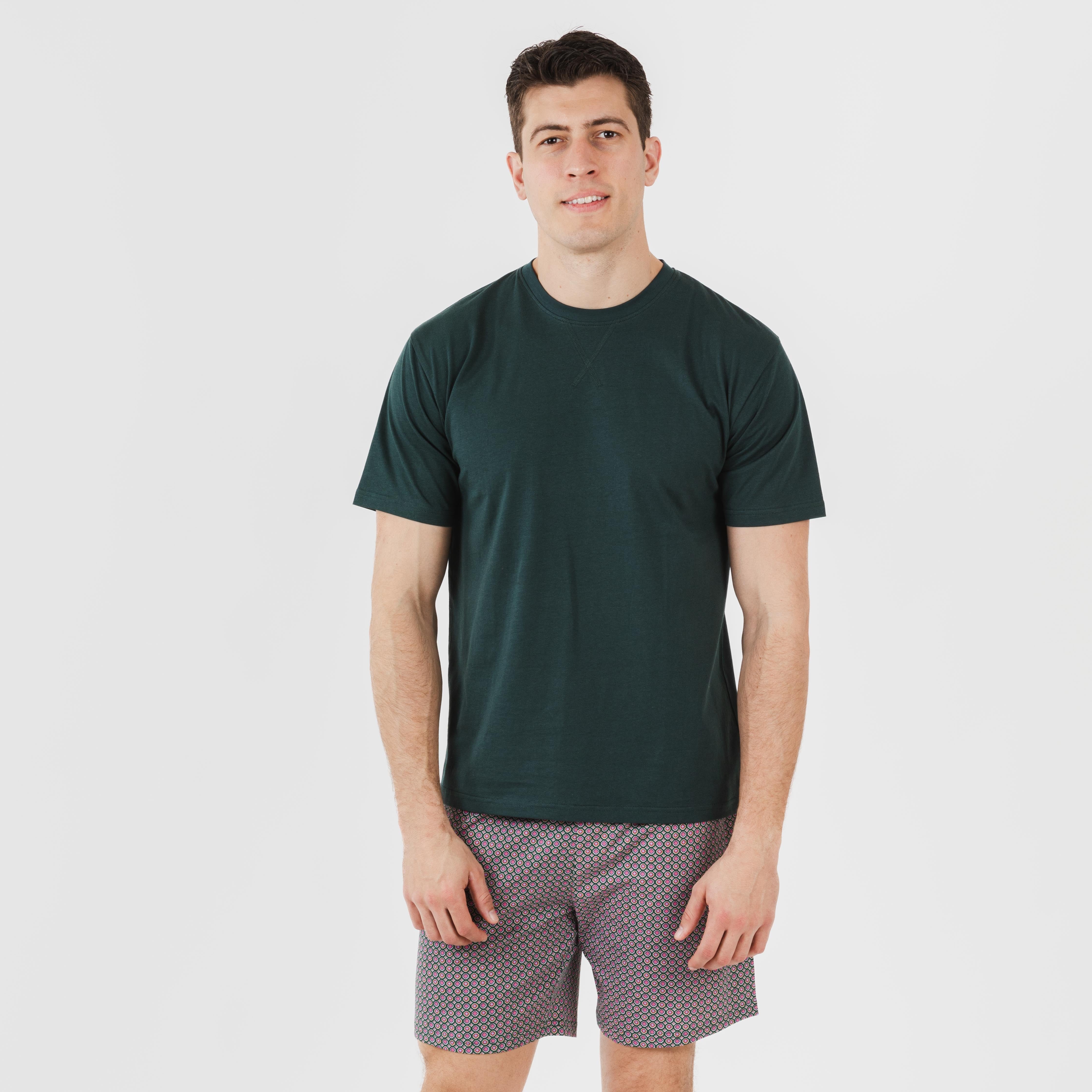 Pijama curto masculino de algodão, verde, Canes