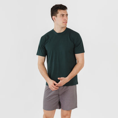 Pijama curto masculino de algodão, verde, Canes